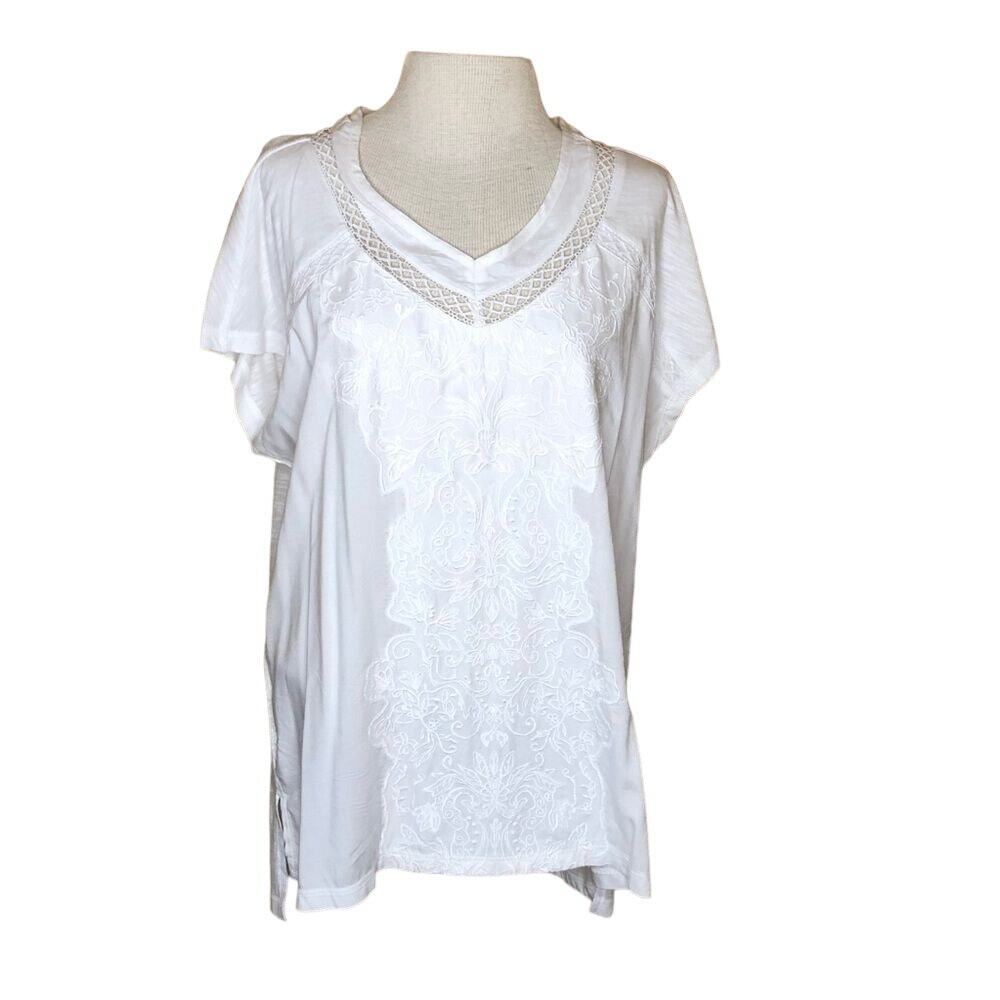 Gloria Vanderbilt White Short Sleeve V-Neck Shirt New M